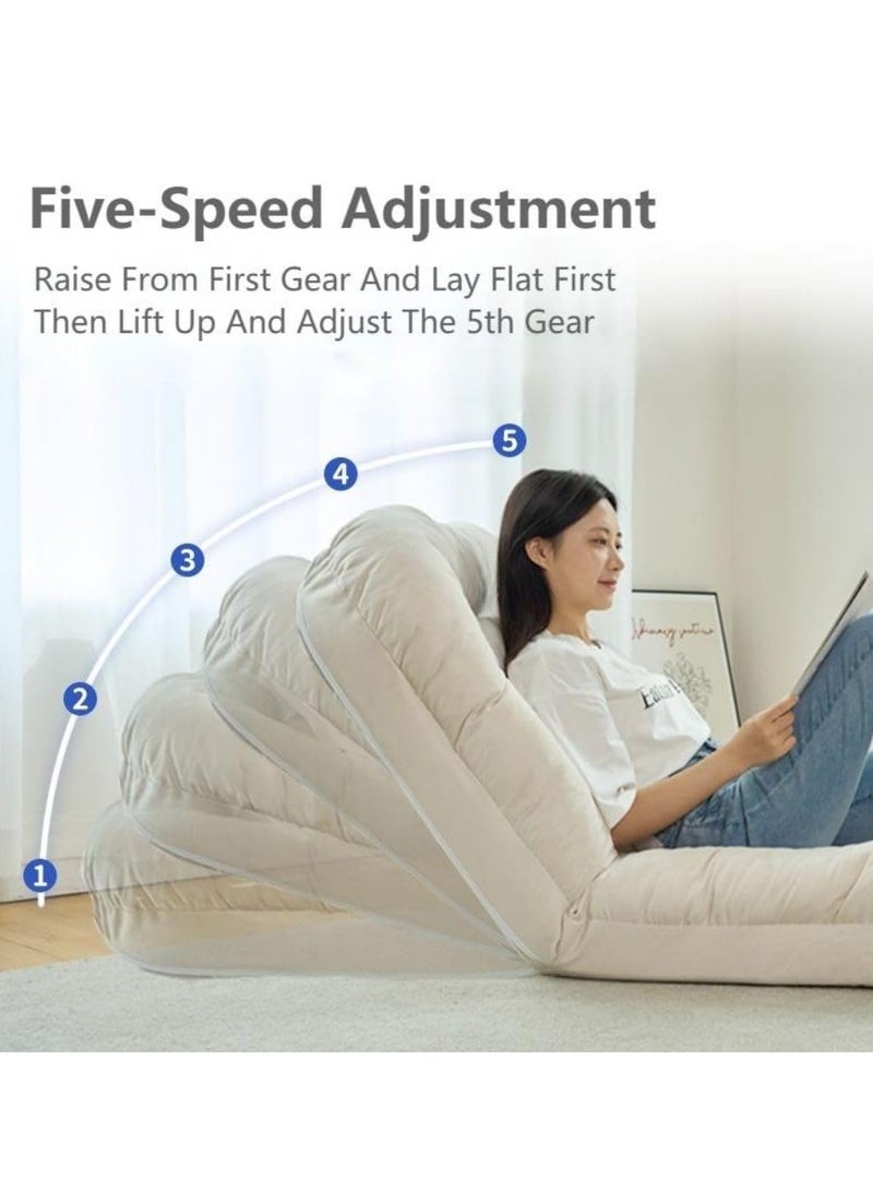 كول بيبي أريكة أرضية داخلية قابلة للتعديل بـ 5 مقاعد مع مسند ظهر ووسادة قابلة للطي وأريكة ألعاب وصالة للكبار رائعة للتأمل والقراءة والاسترخاء باللون الأبيض - Image 5