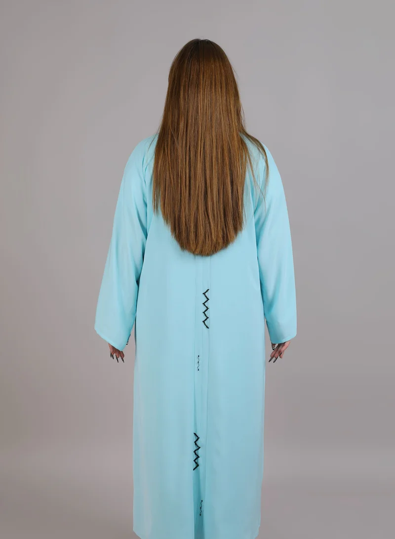 MSquare Fashion  Embroidered Turquoise V Neck Open Abaya With Headscarf for Women | Best Price UAE