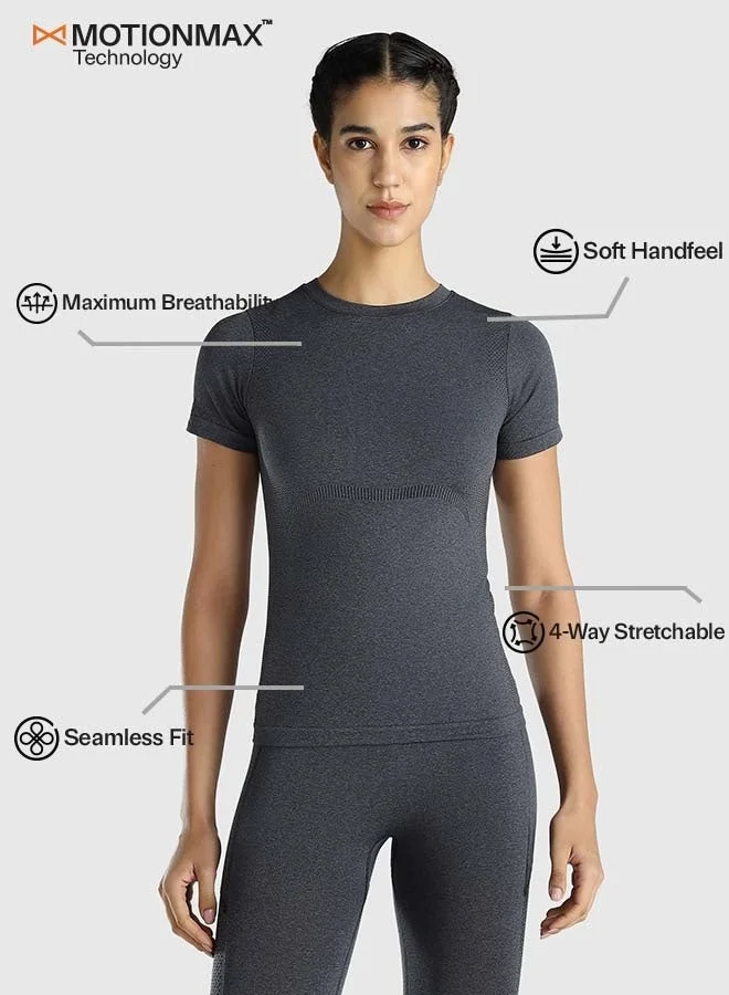 Musclemind black Women's Seamless Slim Fit T-shirt for Women | Best Price UAE