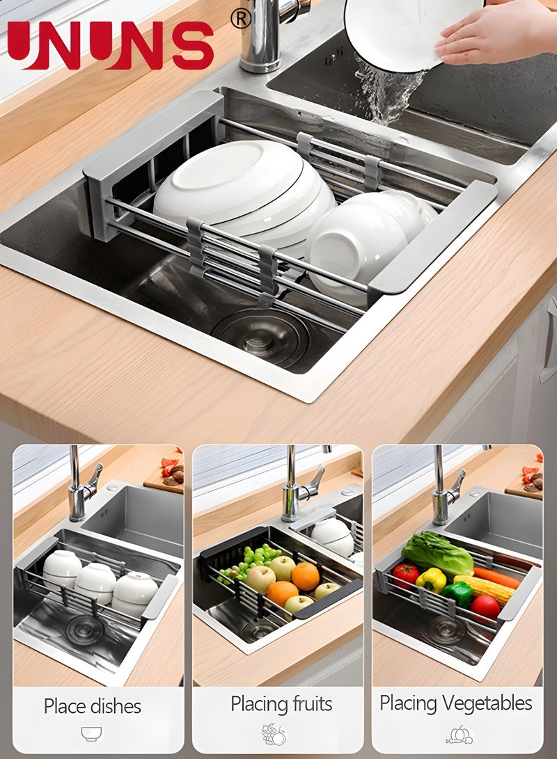 UNUNS Dish Rack,Extend Kitchen Sink Drain Basket,Retractable Dish Drying Rack,Stainless Steel Strainer Telescopic Drain Basket,Draining Bowl Rack,Over Sink Drainer For Washing Dishes,Fruits,Vegetables - Image 2