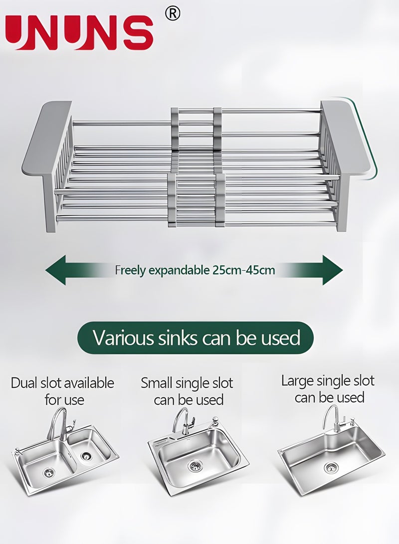UNUNS Dish Rack,Extend Kitchen Sink Drain Basket,Retractable Dish Drying Rack,Stainless Steel Strainer Telescopic Drain Basket,Draining Bowl Rack,Over Sink Drainer For Washing Dishes,Fruits,Vegetables - Image 4