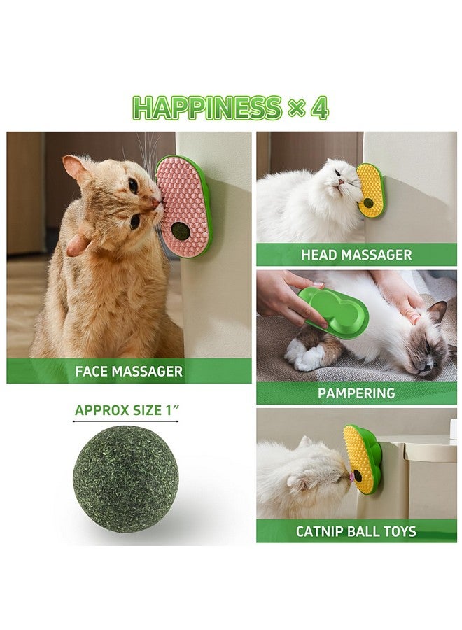 هافيت مجموعة من لعبتي كاتنيب من هافيت للقطط المنزلية، كرات كاتنيب لاصقة على الحائط للقطط للعقها وتدليكها والعناية بنفسها (أصفر ووردي) - Image 2