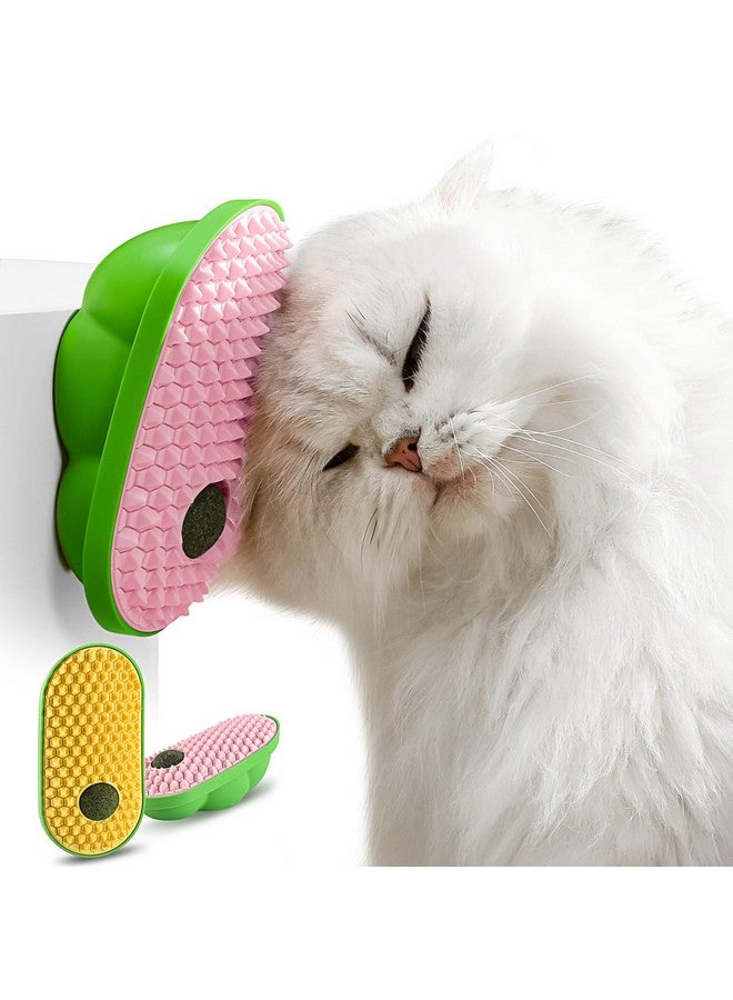 هافيت مجموعة من لعبتي كاتنيب من هافيت للقطط المنزلية، كرات كاتنيب لاصقة على الحائط للقطط للعقها وتدليكها والعناية بنفسها (أصفر ووردي) - Image 1