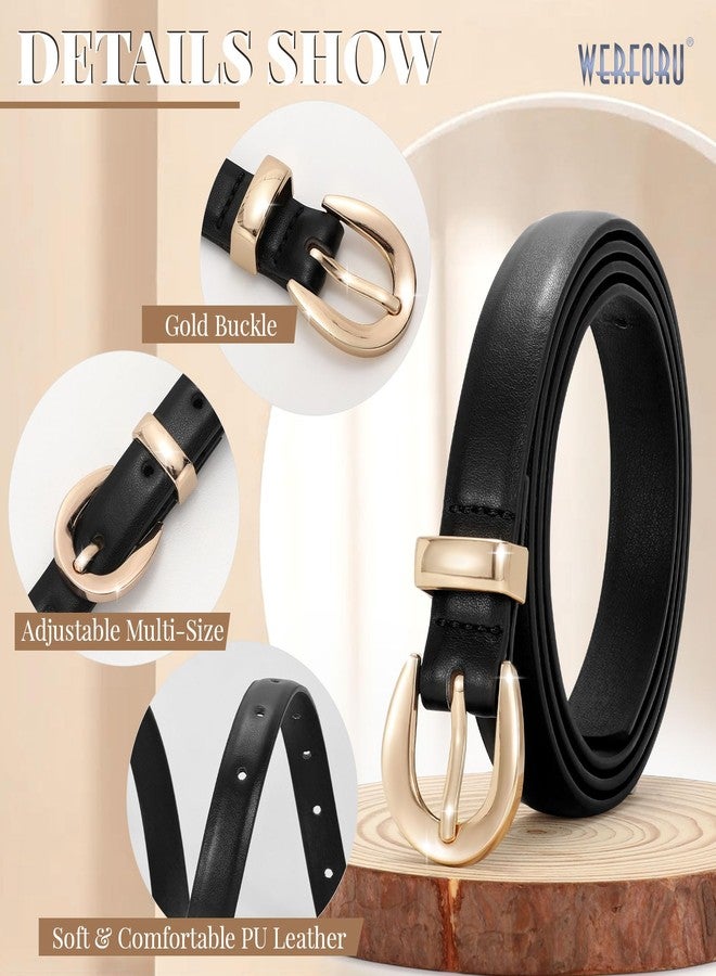 WERFORU Women Leather Belt for Jeans Pants Thin Belts for Women Fashion Waist Belt with Gold Buckle,B-Black-Gold,Fit Waist Size 26-30 Inches - Image 5