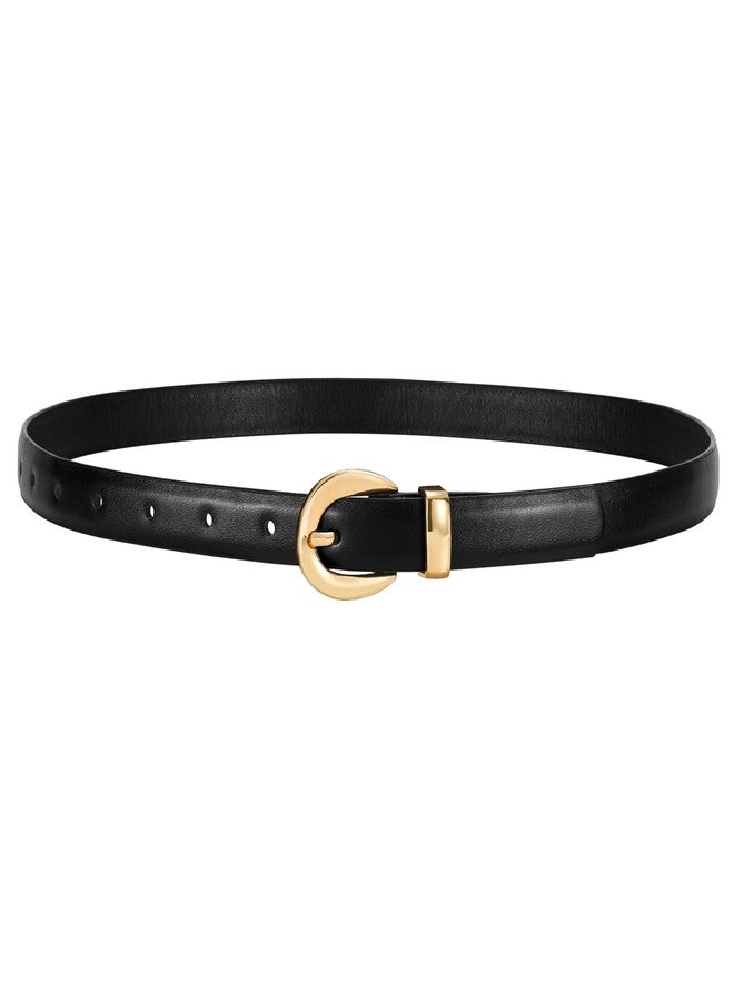 WERFORU Women Leather Belt for Jeans Pants Thin Belts for Women Fashion Waist Belt with Gold Buckle,B-Black-Gold,Fit Waist Size 26-30 Inches - Image 1