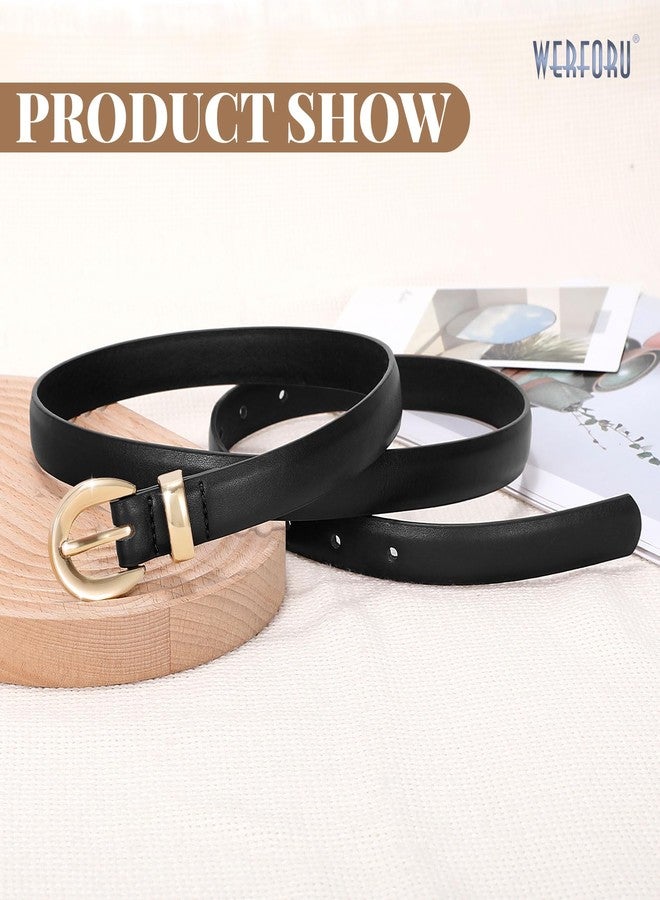 WERFORU Women Leather Belt for Jeans Pants Thin Belts for Women Fashion Waist Belt with Gold Buckle,B-Black-Gold,Fit Waist Size 26-30 Inches - Image 4