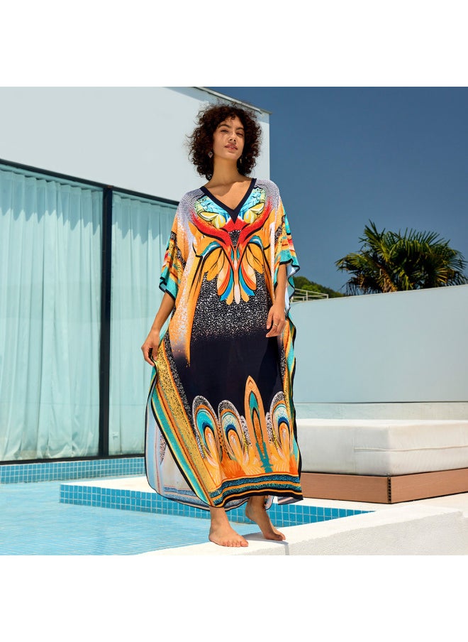 Generic - Beach Blouse Cotton Positioning Print Holiday Robe Cross Border (5 Colors) F1135 F-Color:F1135 African Abstract Wind- - Image 1