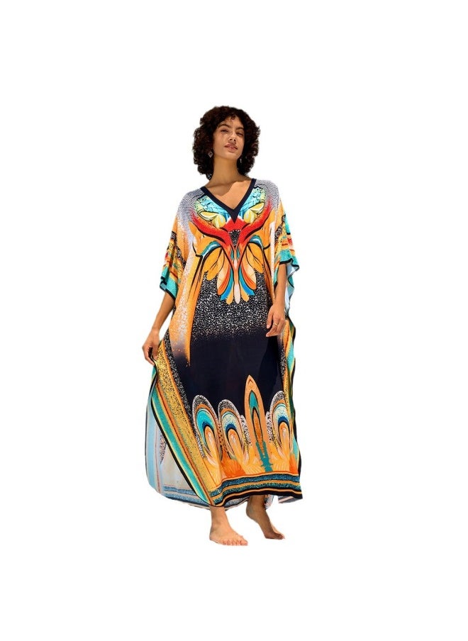 Generic - Beach Blouse Cotton Positioning Print Holiday Robe Cross Border (5 Colors) F1135 F-Color:F1135 African Abstract Wind- - Image 1