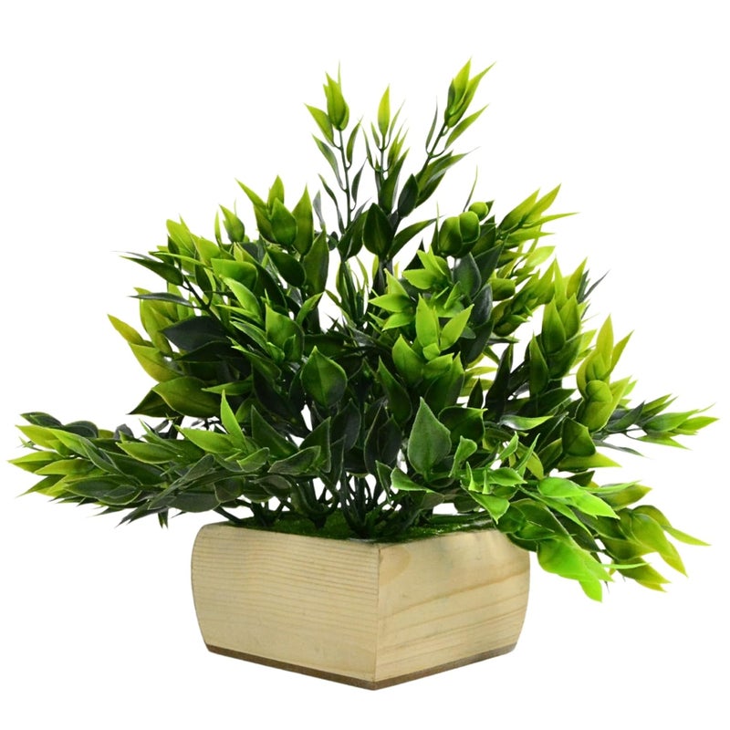 DecoreBugs Artificial Plant with Wooden Pot Green 1 Piece Natural Looking Artificial Green Plant with Pot for Home Home Decor Items for Living Room Artificial Plants for Home Decor