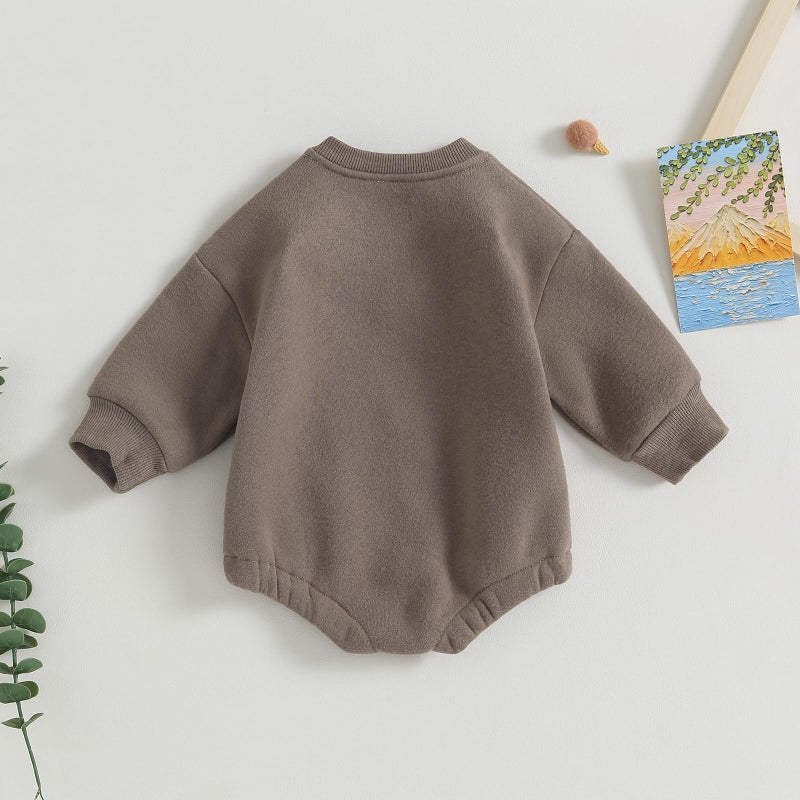 allshope Newborn Baby Boy Fall Outfit Romper Little Dude Embroidery Long Sleeve Jumpsuit Bodysuit Infant Winter Clothes (Winter Mocha, 0-3 Months) - Image 3