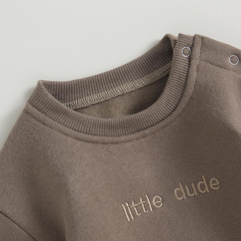 allshope Newborn Baby Boy Fall Outfit Romper Little Dude Embroidery Long Sleeve Jumpsuit Bodysuit Infant Winter Clothes (Winter Mocha, 0-3 Months) - Image 4