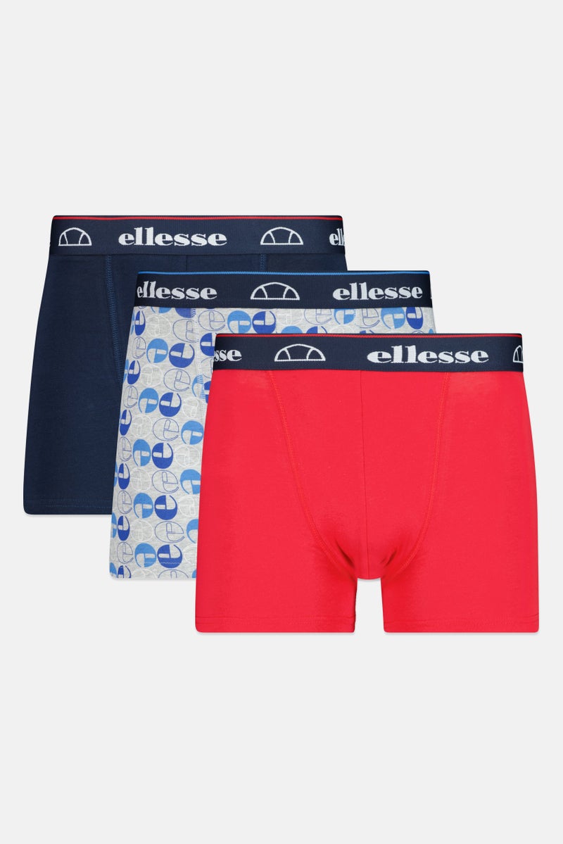 Ellesse Men 3 Pieces Brand Logo Trunks, Navy/Red - Image 1