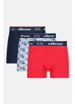 Ellesse Men 3 Pieces Brand Logo Trunks, Navy/Red  - Image 1