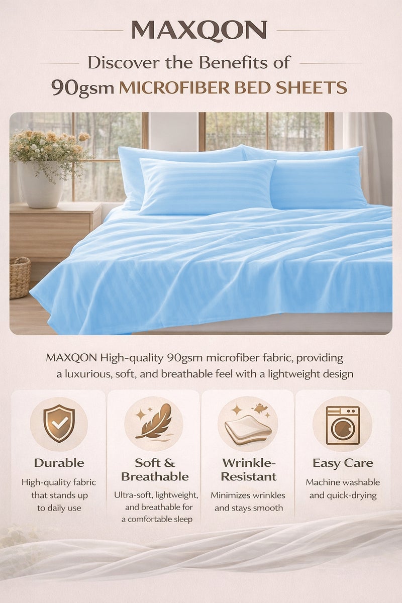 ماكسكون طقم ملاية سرير مايكروفايبر فاخر مكوّن من 3 قطع – ملاية مسطحة مقاس (230×255 سم) مع 2 كيس وسادة (50×75 سم) – ناعم جداً، قابل للتنفس، ومقاوم للتجاعيد – مناسب لأسرة الكوين والكينج – مثالي للاستخدام المنزلي والفندقي - Image 4