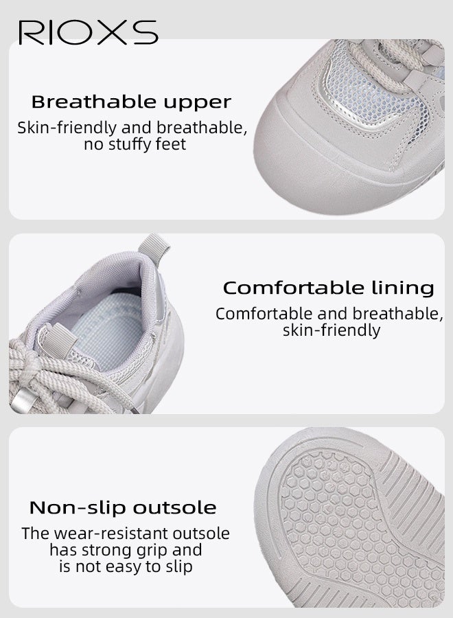 ريوكس أحذية رياضية نسائية غير رسمية، أحذية رياضية ذات نعل سميك وشبكة قابلة للتنفس، أحذية رياضية غير رسمية خفيفة الوزن ومضادة للانزلاق، أحذية أنيقة للسيدات ذات مقدمة مستديرة للمشي، أحذية رياضية كلاسيكية برباط، أحذية رياضية مريحة للسيدات للتمارين الرياضية/العمل/الخروج/الارتداء اليومي، رمادية - Image 5