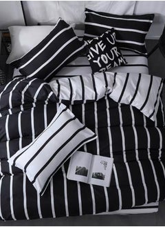 LUNA Home 4 Piece Striped Single Size Duvet Cover Set. Black and White Reversible Bedding Set.  - Image 5
