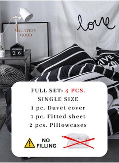 LUNA Home 4 Piece Striped Single Size Duvet Cover Set. Black and White Reversible Bedding Set.  - Image 2