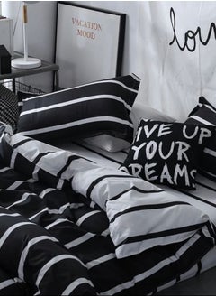 LUNA Home 4 Piece Striped Single Size Duvet Cover Set. Black and White Reversible Bedding Set.  - Image 3