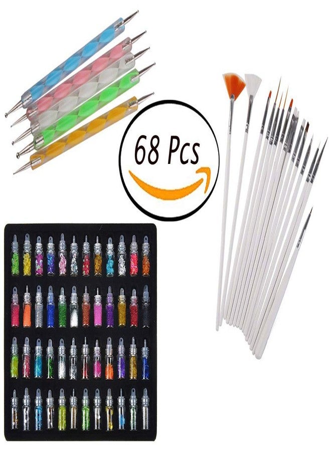 FOK 48 Bottles 3d Nail Art Set, 5Pc Double Side Dotting Pen, 15Pcs Nail Art Brush Decoration Tool - Combo 68Pcs - Image 2