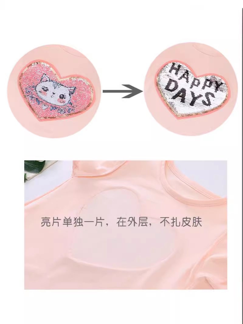 2024 Girl'S Sequin T-Shirt Reversible Color Change T-Shirt Short Sleeve Cotton Half Sleeve Top Pony Unicorn - Image 3