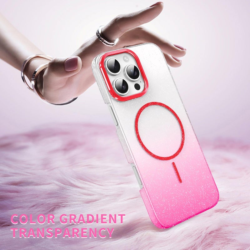 HuHa Case Cover For iPhone 12 Pro Gold Diamond Glitter Gradient MagSafe Shockproof Phone Case(Red) - Image 2