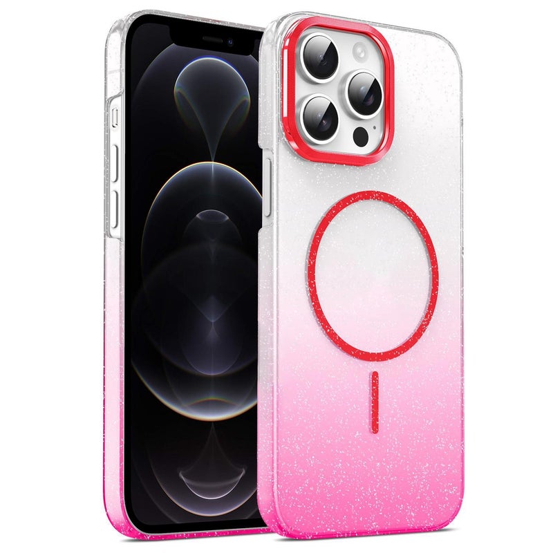 HuHa Case Cover For iPhone 12 Pro Gold Diamond Glitter Gradient MagSafe Shockproof Phone Case(Red) - Image 1