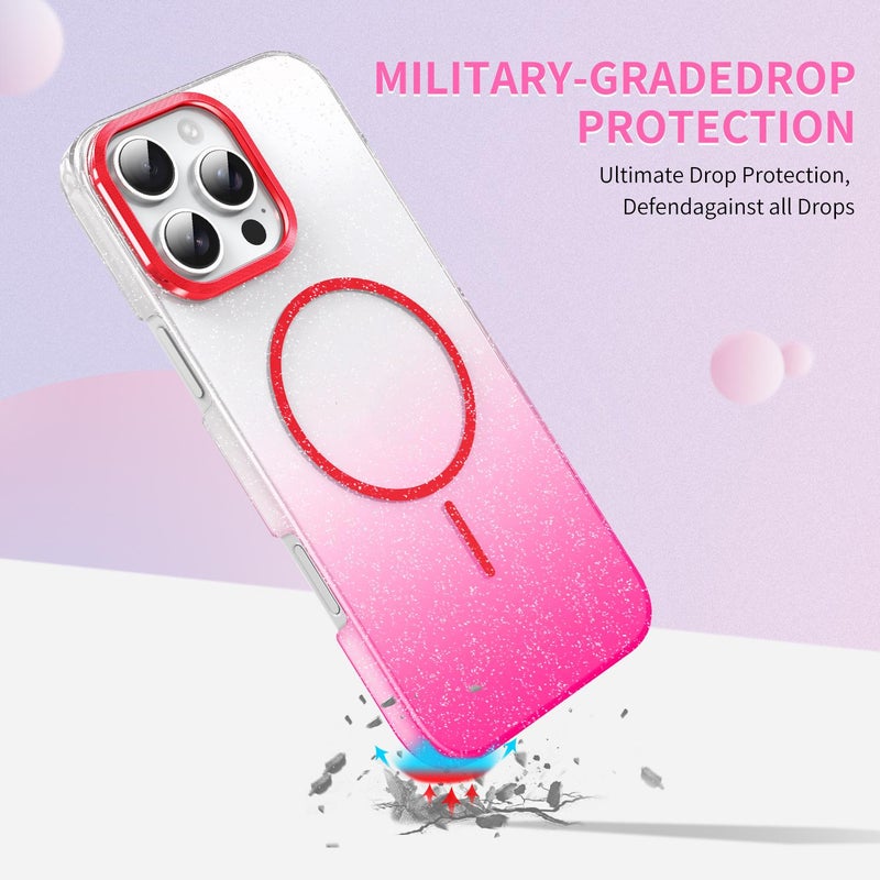 HuHa Case Cover For iPhone 12 Pro Gold Diamond Glitter Gradient MagSafe Shockproof Phone Case(Red) - Image 5