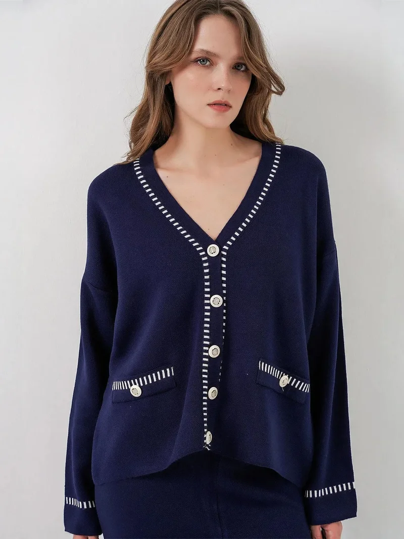 بيغ دارت BDART Textured V-Neck Knitwear Cardigan and Wide Leg Pants Set