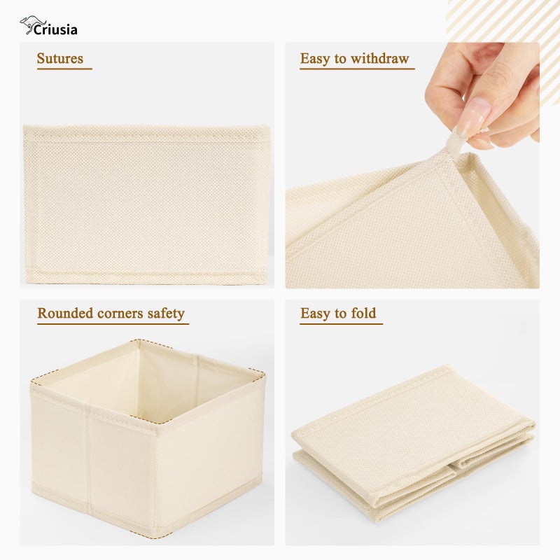 Criusia 15 Pack Drawer Organizer for Clothes, Foldable Dresser Dividers with 3 Sizes, Fabric Storage Bins â€“ Beige - Image 4