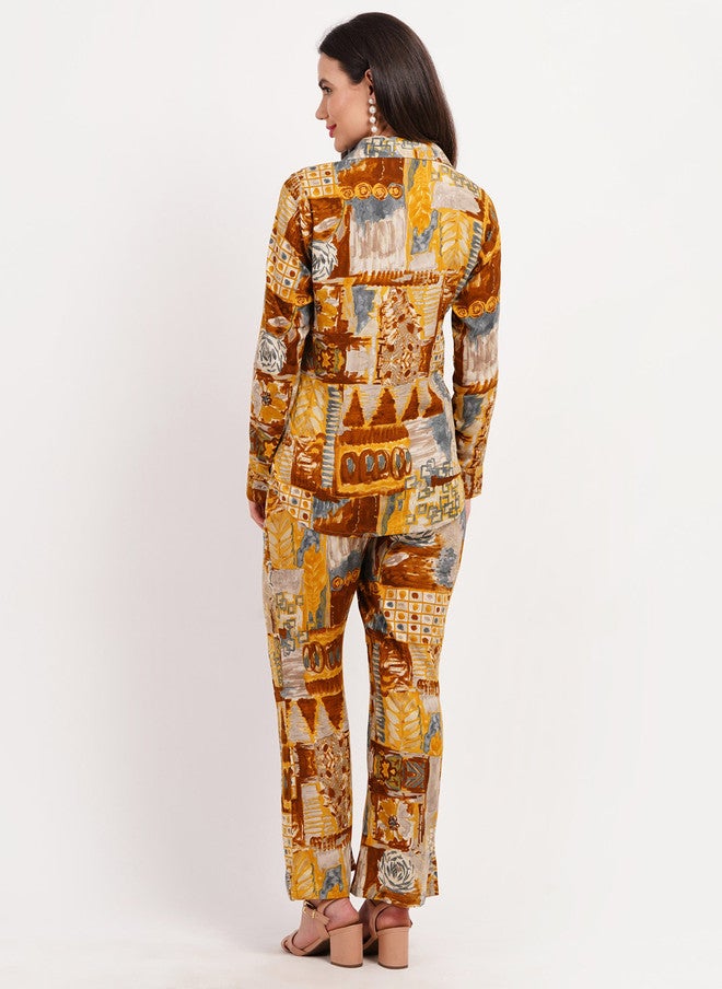 FIMS قميص مطبوع بتصميم تجريدي مع بنطلون بالازو - Image 5