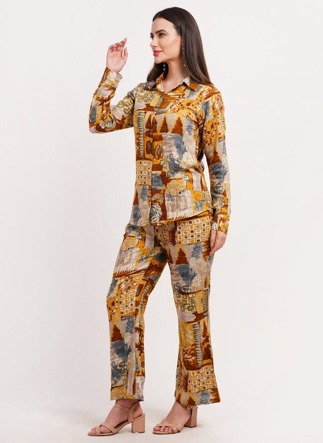 FIMS قميص مطبوع بتصميم تجريدي مع بنطلون بالازو - Image 4