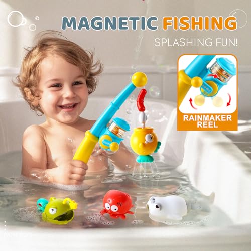 Aprilwolf Bath Toys for Kids Magnetic Fishing Toys with Storage Bag and Light up Star Wind Up Creatures Baby Bathtub Birthday Gifts for Toddlers 24 Boys Girls 11 Pcs Set - Image 5