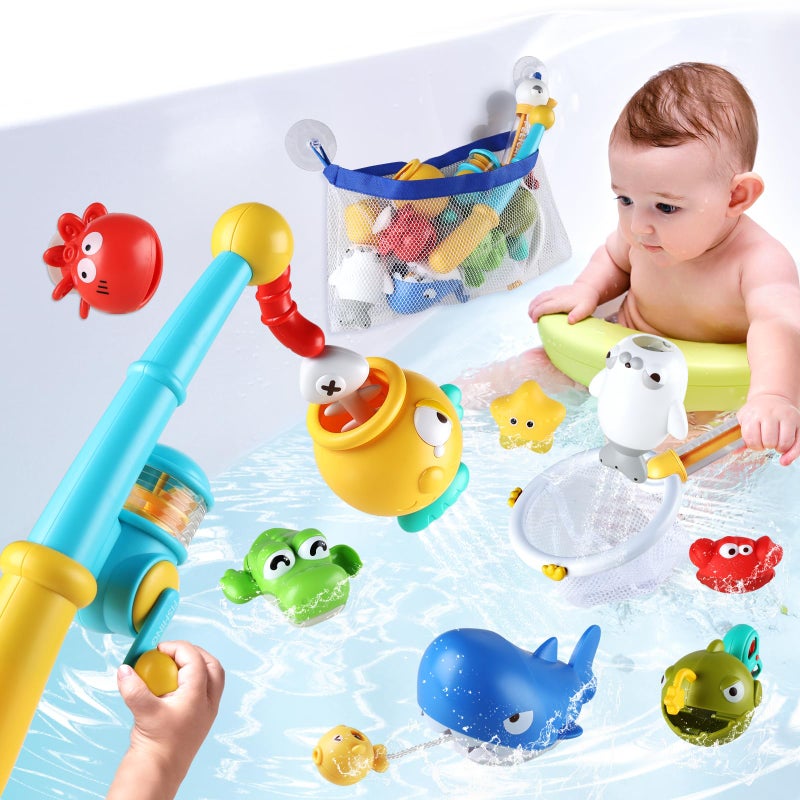 Aprilwolf Bath Toys for Kids Magnetic Fishing Toys with Storage Bag and Light up Star Wind Up Creatures Baby Bathtub Birthday Gifts for Toddlers 24 Boys Girls 11 Pcs Set - Image 3