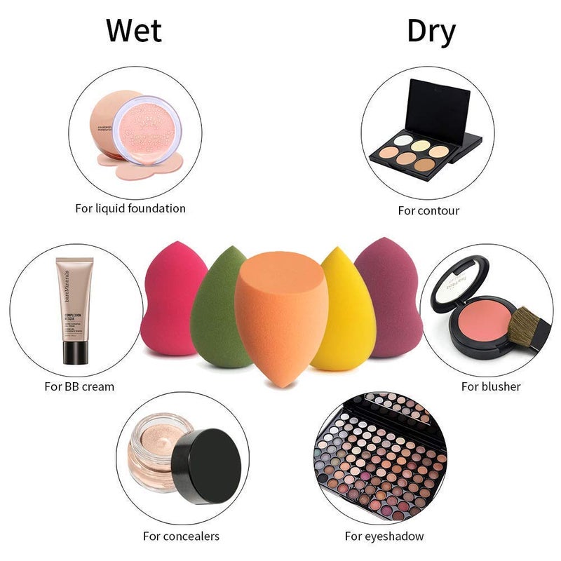 Fennec Mart 5 Pieces Beauty Egg Makeup Puffs cosmetic sponge Set of Beauty Makeup Sponges 3 Shapes Beauty Make Up Powder Puff for Liquid Powder BB Cream multi colour - Image 5