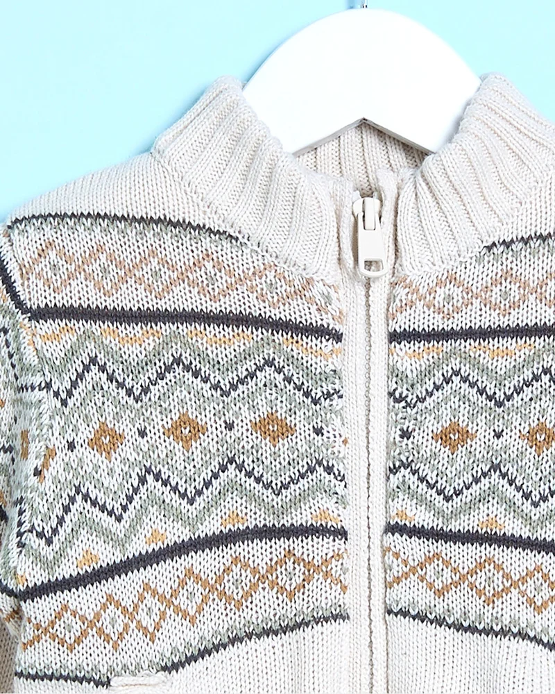 Redtag Infant Boys Beige Front Zip Sweater