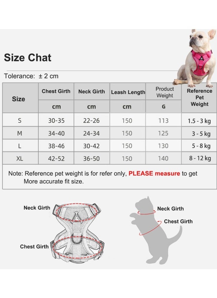 Breathable Dog and Cat Harness and Leash Set for small and medium pets, with Reflective Strips, Elastic and Buckle Dual Adjustment, Breathable and No choke