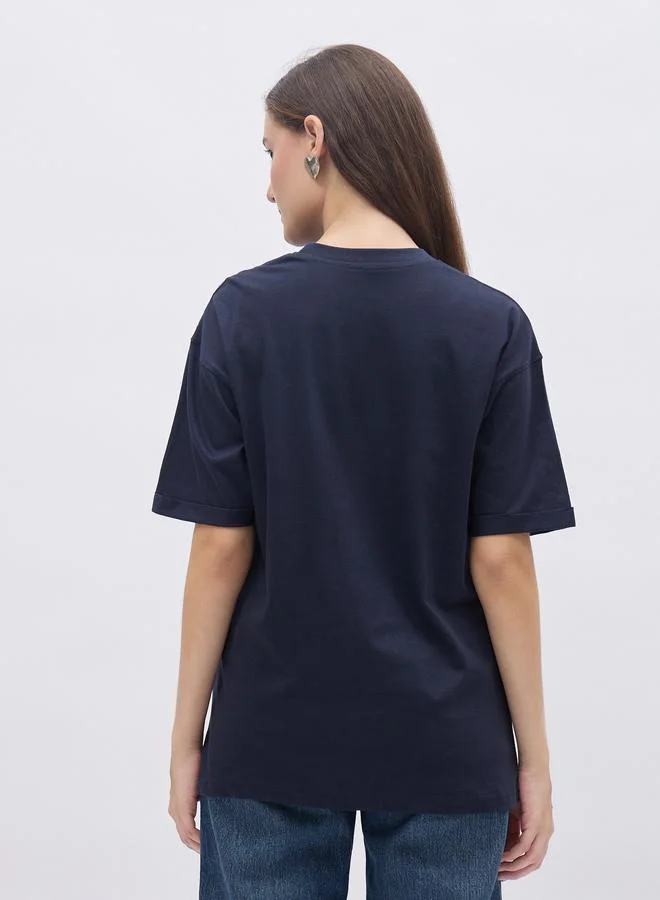 Styli Styli Oversized Placement Embroidery Detail Cotton T-Shirt