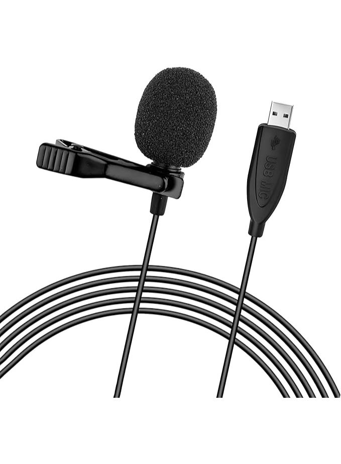 USB Lavalier Microphone with USB-C Connection – Clip-on Lapel Mic with 6.6ft Cable – Omnidirectional Condenser Microphone for PC, Laptop, Mac – Ideal for Video Recording and Online Content