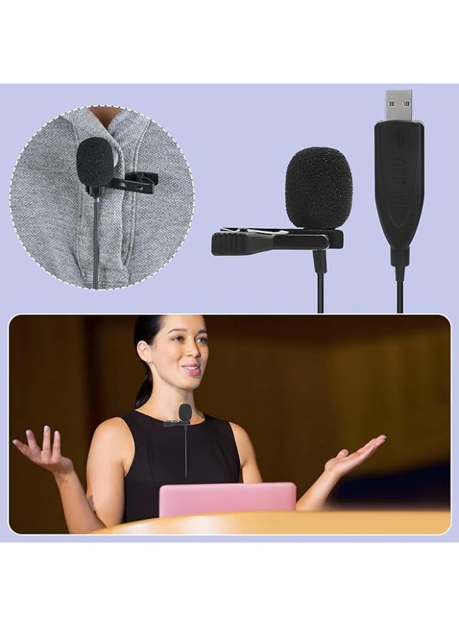 USB Lavalier Microphone with USB-C Connection – Clip-on Lapel Mic with 6.6ft Cable – Omnidirectional Condenser Microphone for PC, Laptop, Mac – Ideal for Video Recording and Online Content