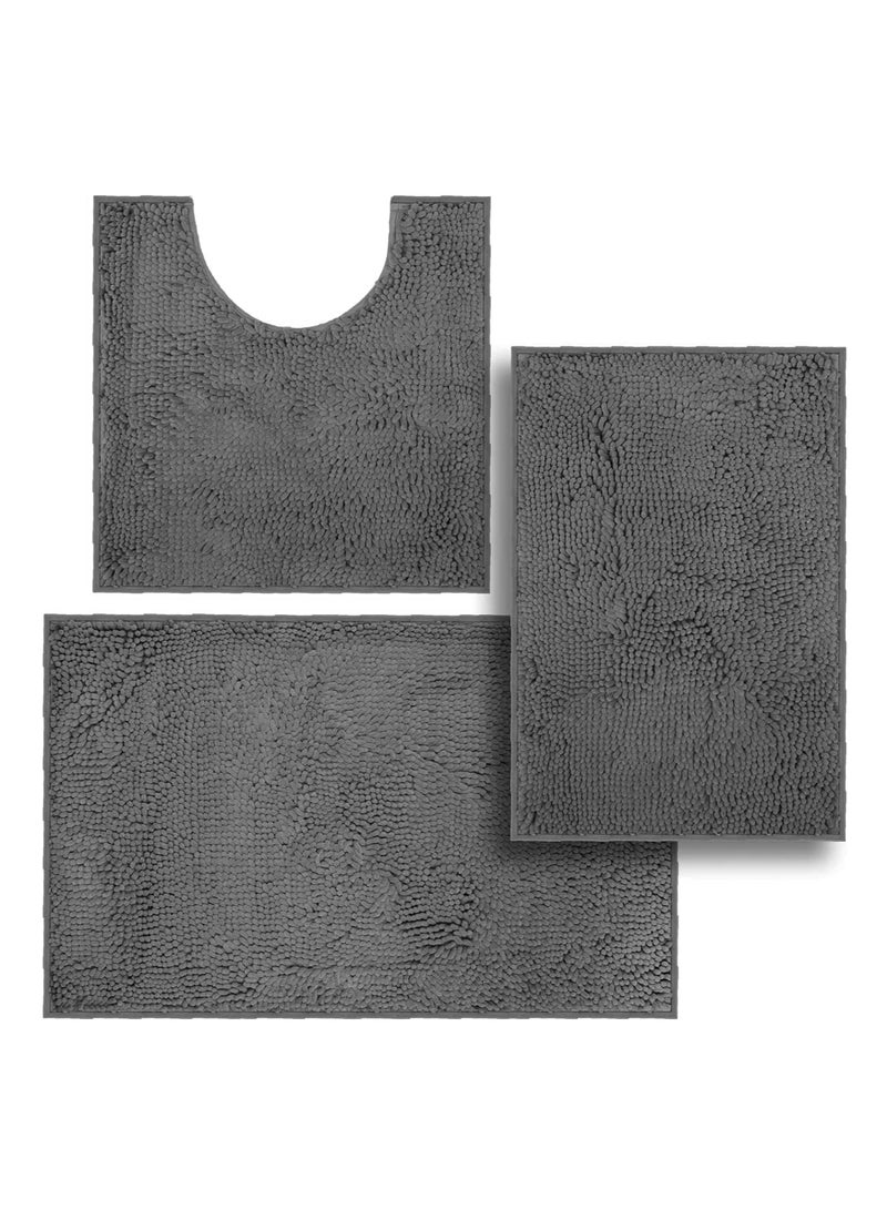 تايكوم سجاد الحمام، سجادة حمام غير قابلة للانزلاق، سجادة دش من الألياف الدقيقة الناعمة، سجادة قابلة للغسل، سجادة غير قابلة للانزلاق لأرضية الحمام، بطول 50 × 80 سم، 3 عبوات باللون الرمادي الداكن. - Image 1