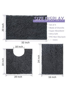 TYCOM Tycom Bathroom Rugs Bath Mat Non Slip Fluffy Soft Plush Microfiber Shower Carpet Rug Washable Non-Slip Carpet Mat for Bathroom Floor 50 By 80 CM Long 3 Packs Dark Grey.  - Image 2