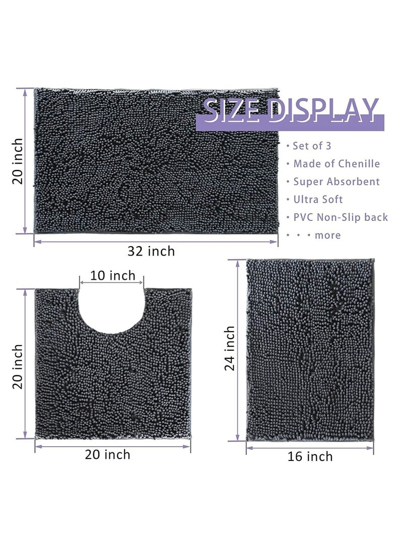 تايكوم سجاد الحمام، سجادة حمام غير قابلة للانزلاق، سجادة دش من الألياف الدقيقة الناعمة، سجادة قابلة للغسل، سجادة غير قابلة للانزلاق لأرضية الحمام، بطول 50 × 80 سم، 3 عبوات باللون الرمادي الداكن. - Image 2