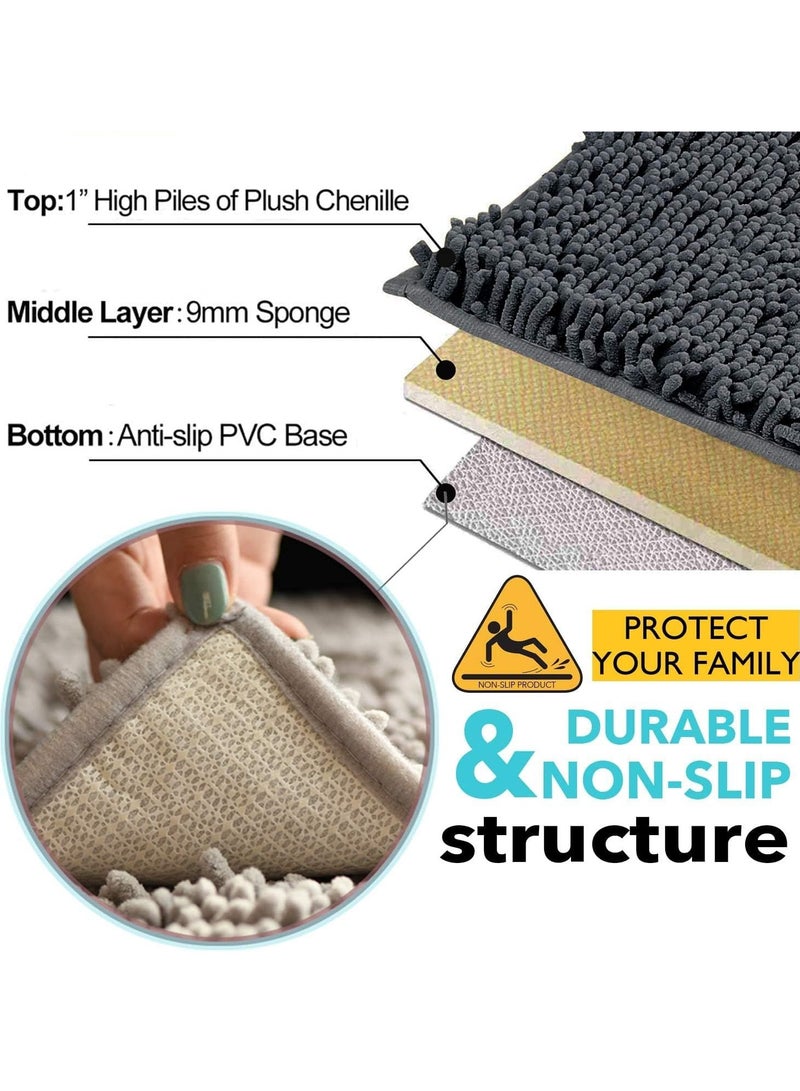 تايكوم سجاد الحمام، سجادة حمام غير قابلة للانزلاق، سجادة دش من الألياف الدقيقة الناعمة، سجادة قابلة للغسل، سجادة غير قابلة للانزلاق لأرضية الحمام، بطول 50 × 80 سم، 3 عبوات باللون الرمادي الداكن. - Image 3