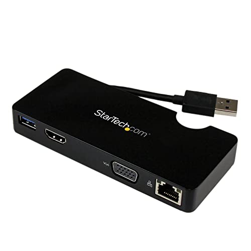 StarTech.com USB 3.0 to HDMI or VGA Adapter Dock - USB 3.0 Mini Docking Station w/ USB, GbE Ports - Portable Universal Laptop Travel Hub (USB3SMDOCKHV) , Black - Image 1