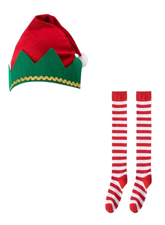 Okbebe Girls Elf Dress Up Kids Christmas Dress Xmas Party Outfit with Hat Socks (Green 7-9Y) - Image 4