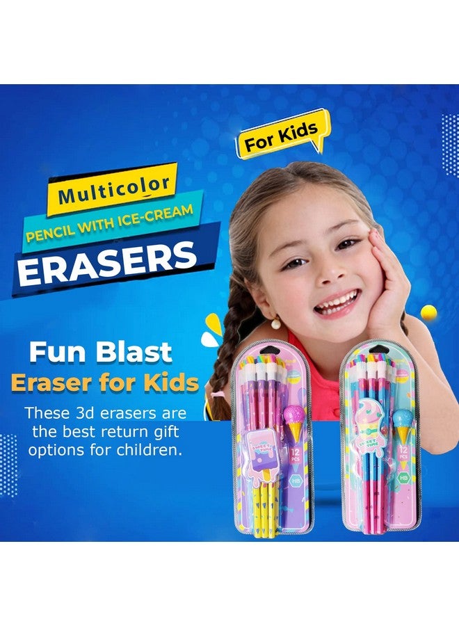 فنبلاست مجموعة أقلام رصاص أنيقة من فن بلاست - مجموعة أقلام رصاص مع ممحاة على شكل آيس كريم للأطفال والأولاد والبنات، هدية عيد ميلاد (متعددة الألوان) - Image 4