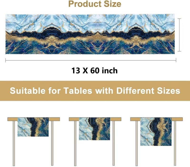 EASETENSIL Designing Decoretive Table Runner Kitchen Dining Table Runner Washable Waterproof Dinner Table Decor Runner Cloth for 4 to 6 Seater for Home Blue itlain 60 inch - Image 2