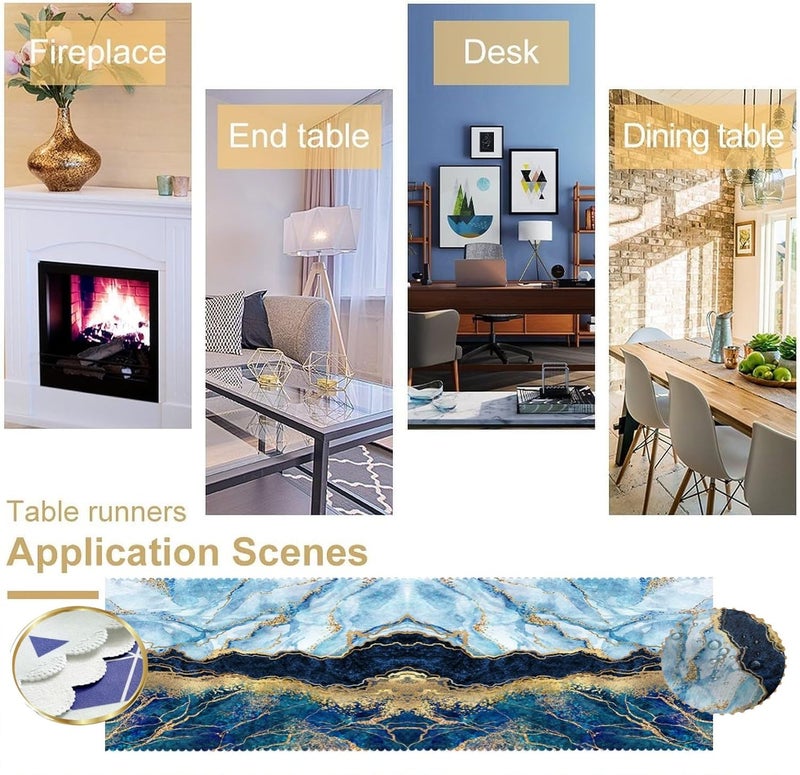 EASETENSIL Designing Decoretive Table Runner Kitchen Dining Table Runner Washable Waterproof Dinner Table Decor Runner Cloth for 4 to 6 Seater for Home Blue itlain 60 inch - Image 3