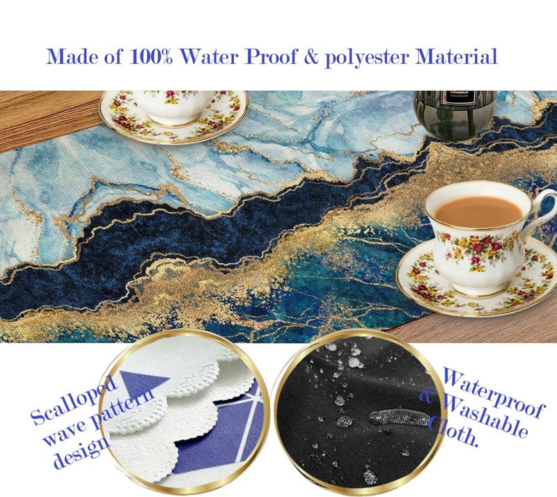 EASETENSIL Designing Decoretive Table Runner Kitchen Dining Table Runner Washable Waterproof Dinner Table Decor Runner Cloth for 4 to 6 Seater for Home Blue itlain 60 inch - Image 4