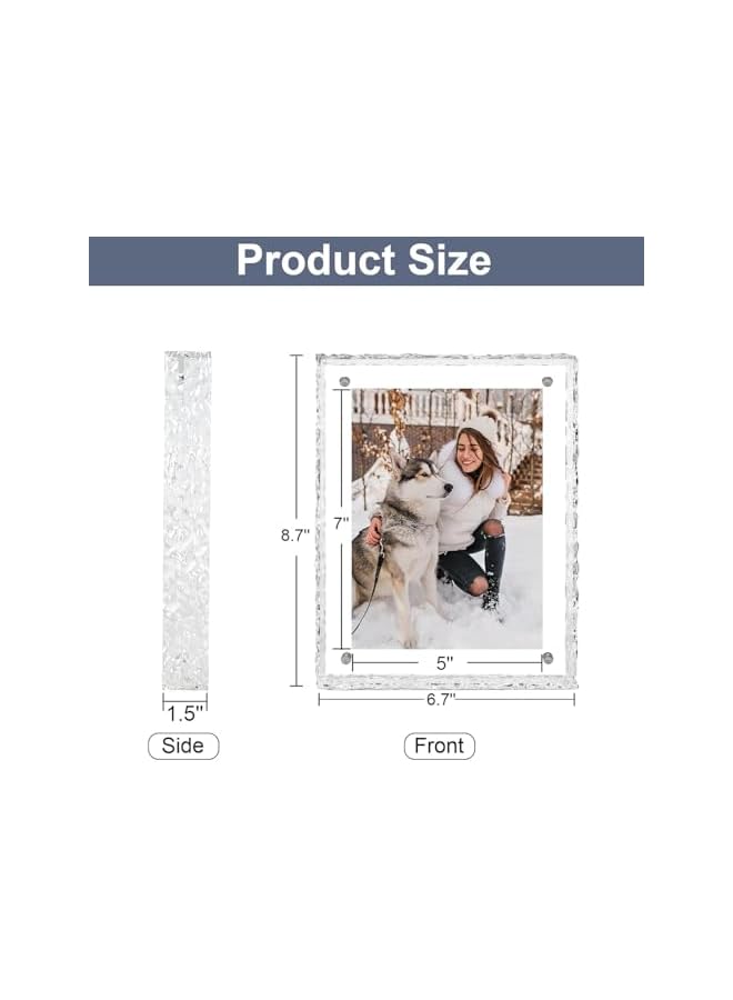 The Bros Photo Frame 5x7", Refined Crystal-Clear Photo Frame, Modern Floating Style for Home Office Decoration, Horizontal and Vertical Formats for Tabletop Display, MagneticTransparent (1Pcs) - Image 2